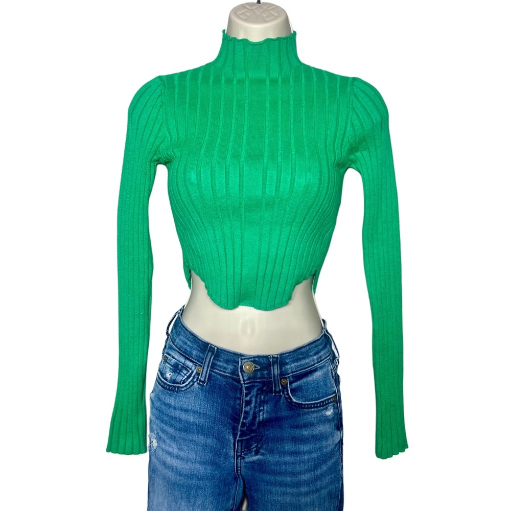 Altar’d State Size Small Kelly Green Ribbed Mock Neck Cropped Knit Sweater